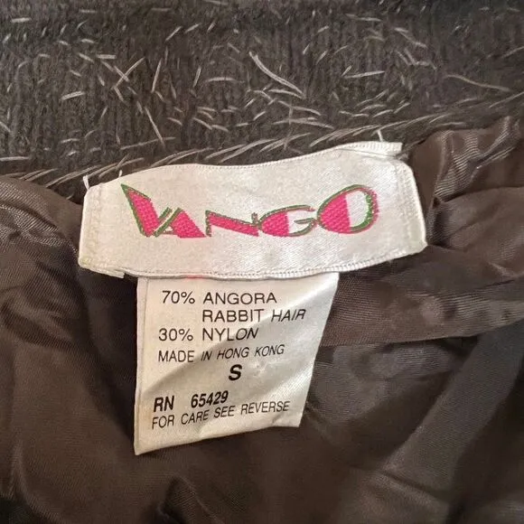 VANGO Angora Cardigan WMNS S Brown Beaded Sequin Pearl Bejeweled Sweater