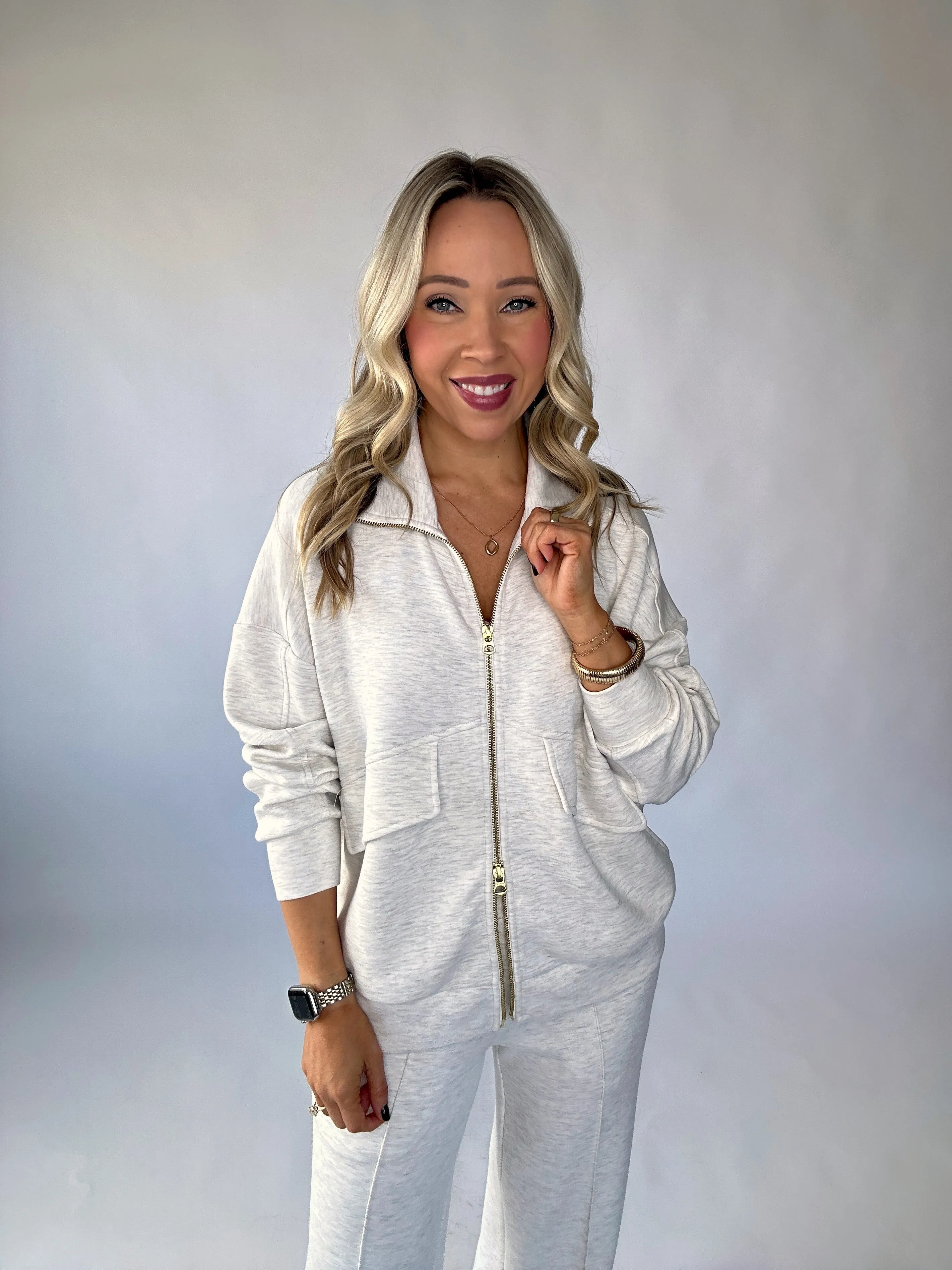 VARLEY Garcia Zip-Through Sweat - Ivory Marl