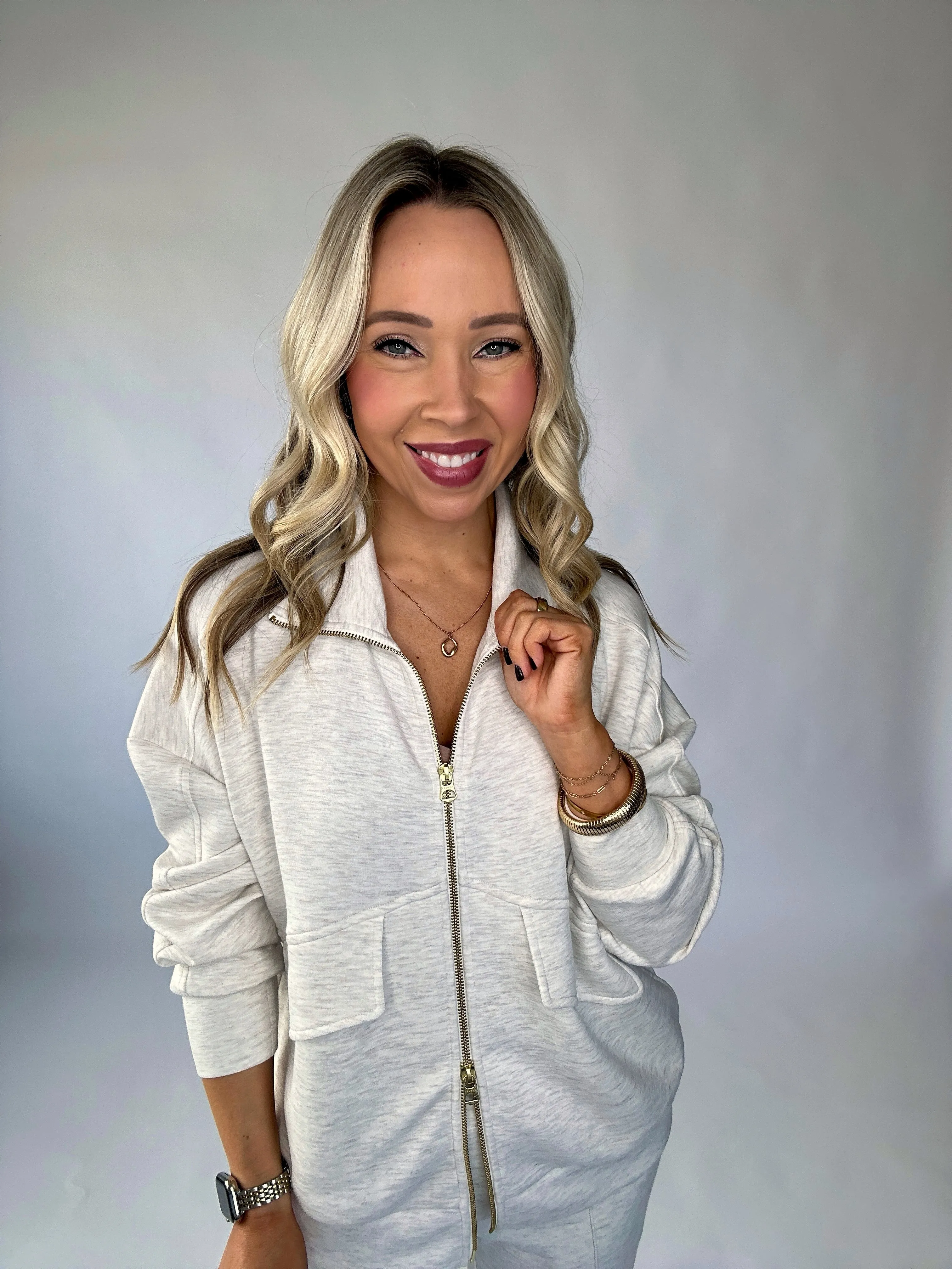 VARLEY Garcia Zip-Through Sweat - Ivory Marl