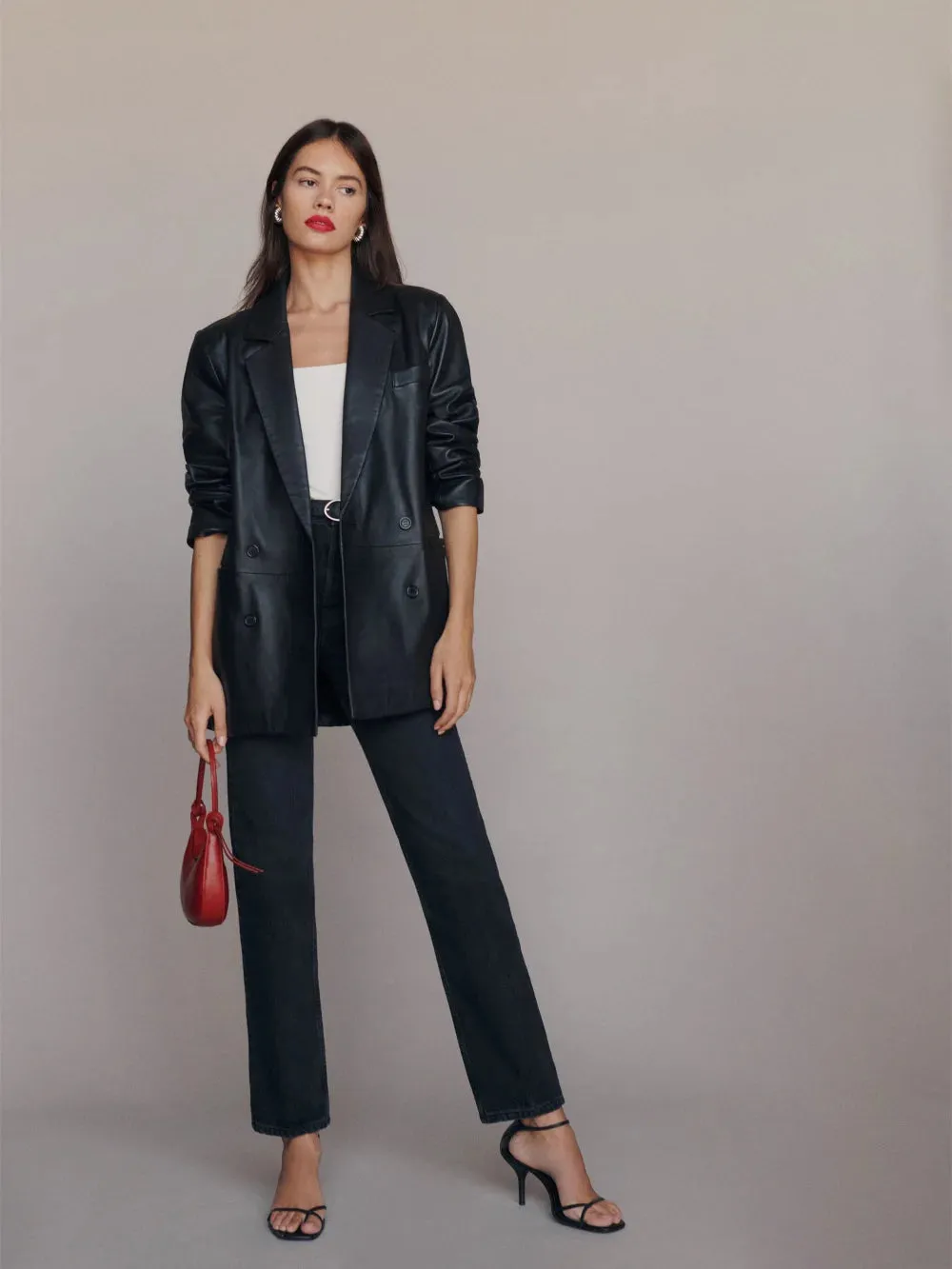 Veda Dalia Relaxed Leather Blazer Black