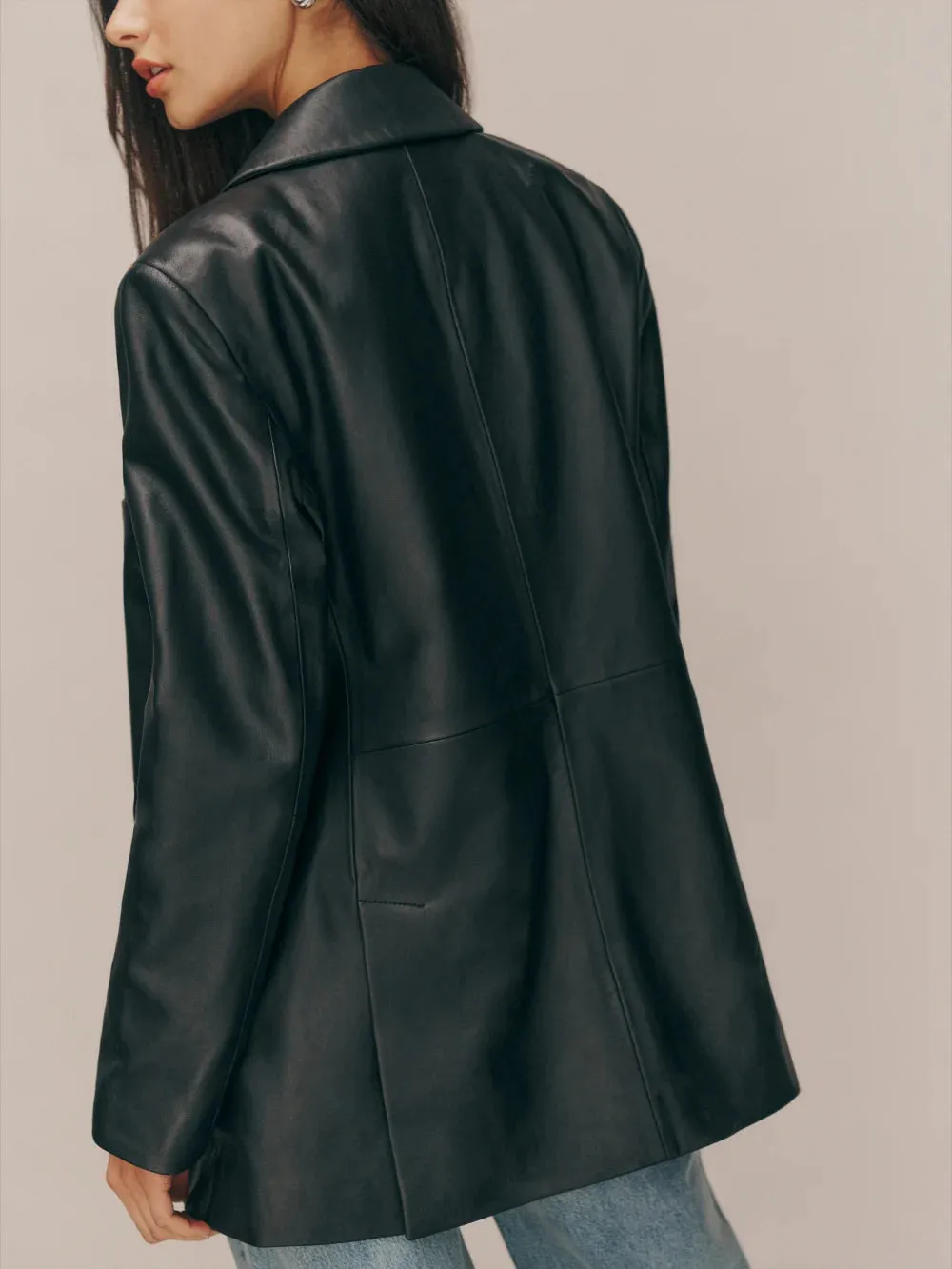 Veda Dalia Relaxed Leather Blazer Black