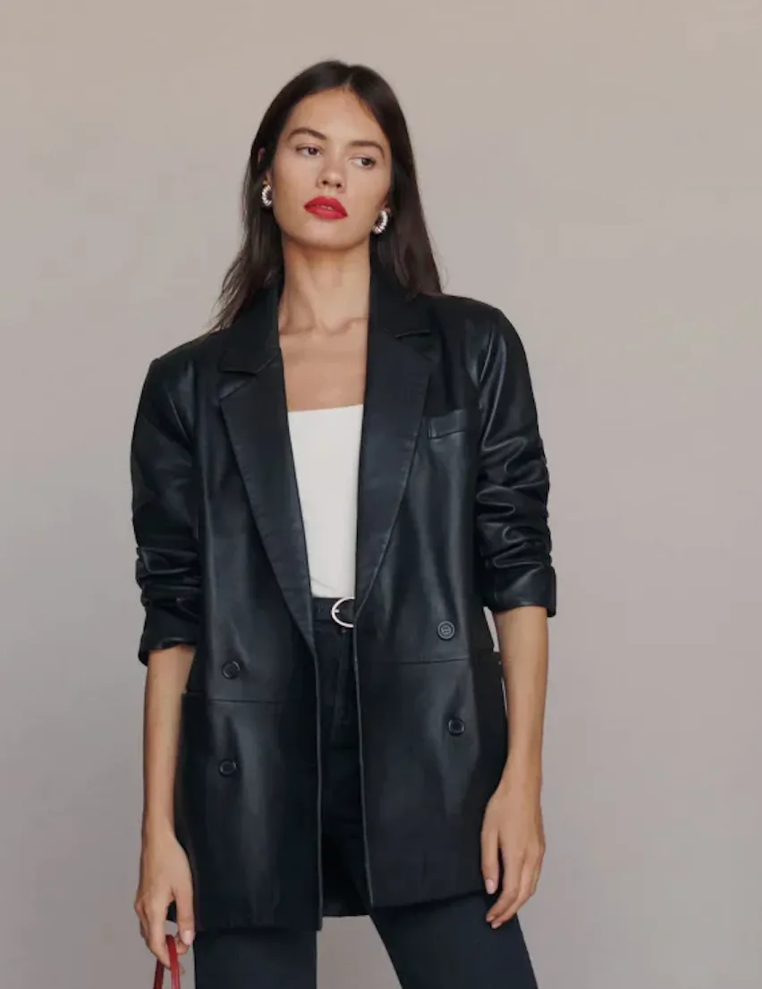 Veda Dalia Relaxed Leather Blazer Black