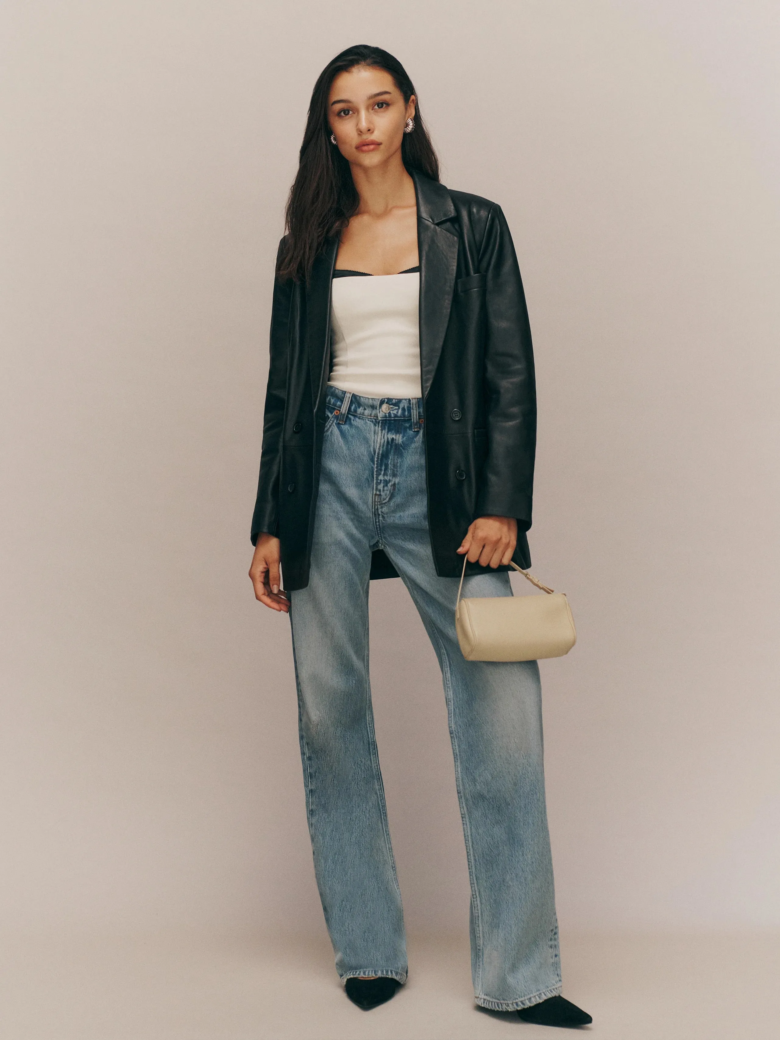 Veda Dalia Relaxed Leather Blazer Black