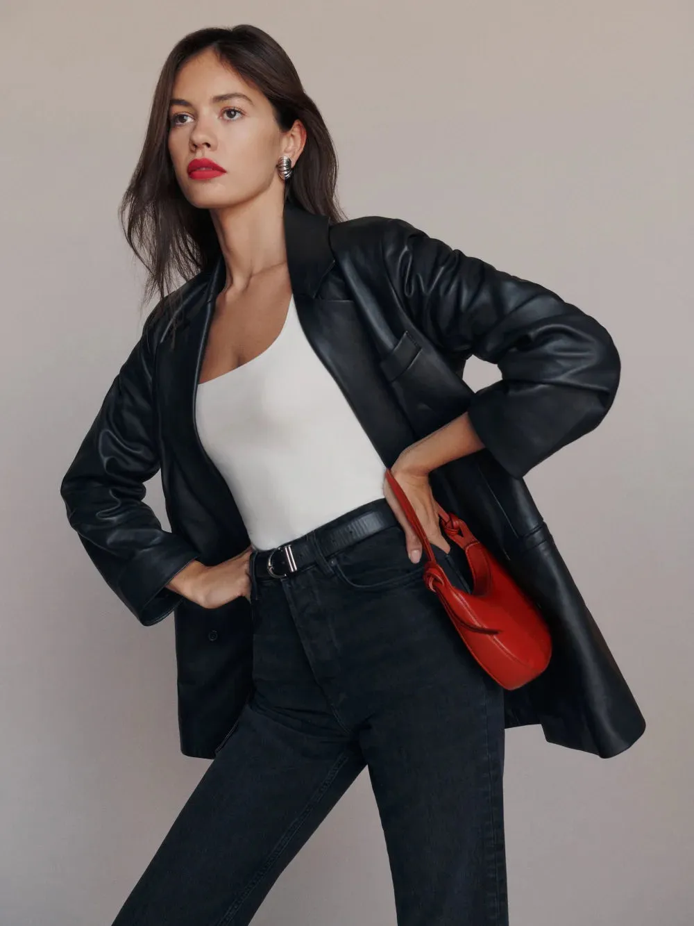 Veda Dalia Relaxed Leather Blazer Black