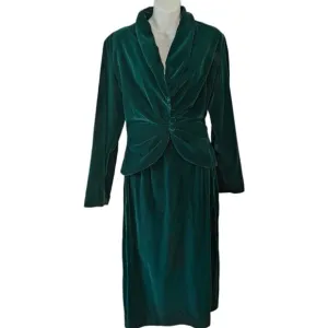 Velvety Green Handmade Matching Blazer and Midi Skirt Set - 4/XS