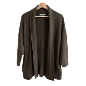 Vince Womens Green Brown Wool Collared Open Front Pocket Cardigan Sweater Size M
