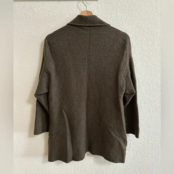 Vince Womens Green Brown Wool Collared Open Front Pocket Cardigan Sweater Size M