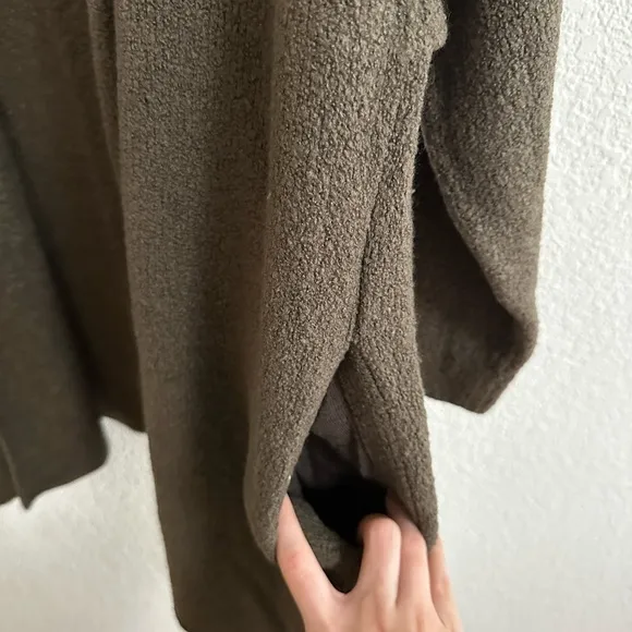 Vince Womens Green Brown Wool Collared Open Front Pocket Cardigan Sweater Size M