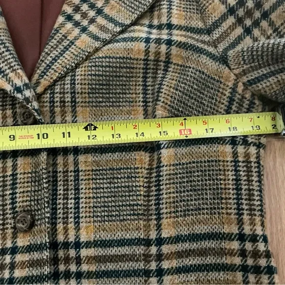 Vintage 1970s Pendleton beige green yellow plaid wool blazer jacket preppy sz L