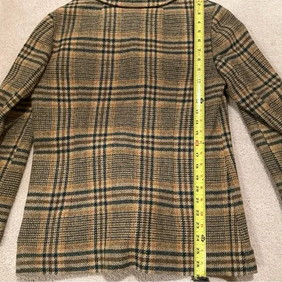 Vintage 1970s Pendleton beige green yellow plaid wool blazer jacket preppy sz L