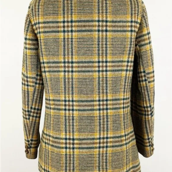 Vintage 1970s Pendleton beige green yellow plaid wool blazer jacket preppy sz L