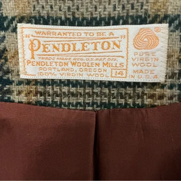 Vintage 1970s Pendleton beige green yellow plaid wool blazer jacket preppy sz L