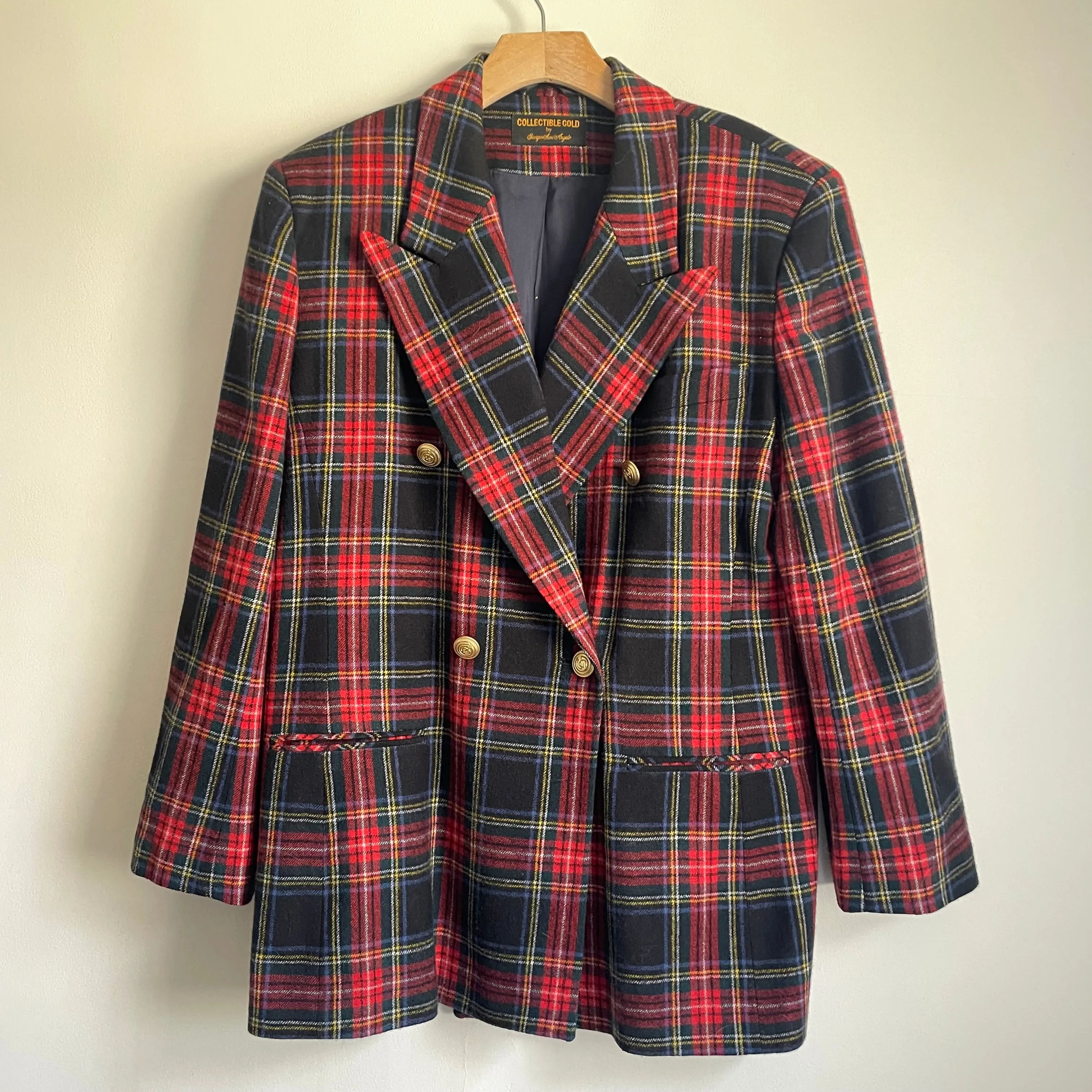 Vintage Collectible Gold by Giorgio di Sant' Angelo 100% Pure Wool Plaid Blazer Jacket / Sz 14