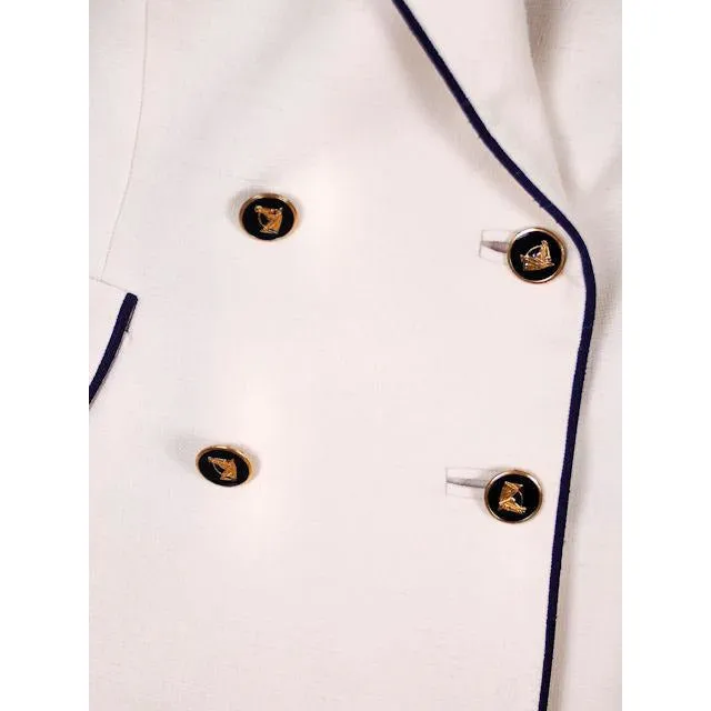 Vintage Lilli Ann Jacket Blazer Ladies Cream w/ Navy Trim Horse Buttons  Small