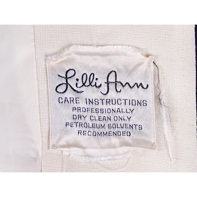 Vintage Lilli Ann Jacket Blazer Ladies Cream w/ Navy Trim Horse Buttons  Small