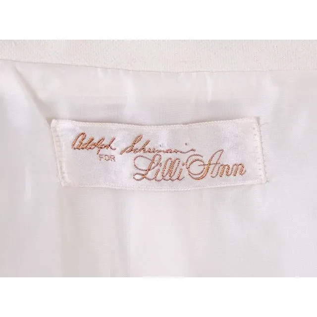 Vintage Lilli Ann Jacket Blazer Ladies Cream w/ Navy Trim Horse Buttons  Small
