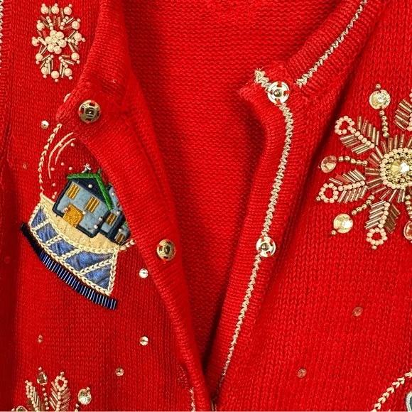 Vintage Not So Ugly Red Holiday Christmas Snow Globe Vest Size M