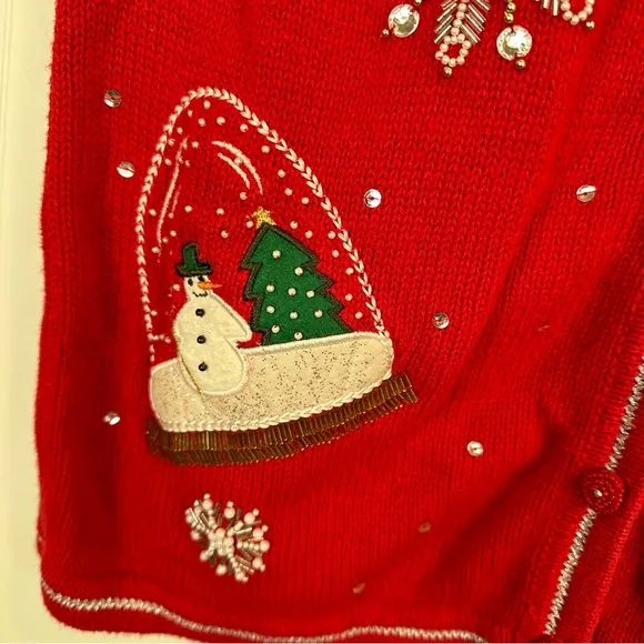 Vintage Not So Ugly Red Holiday Christmas Snow Globe Vest Size M