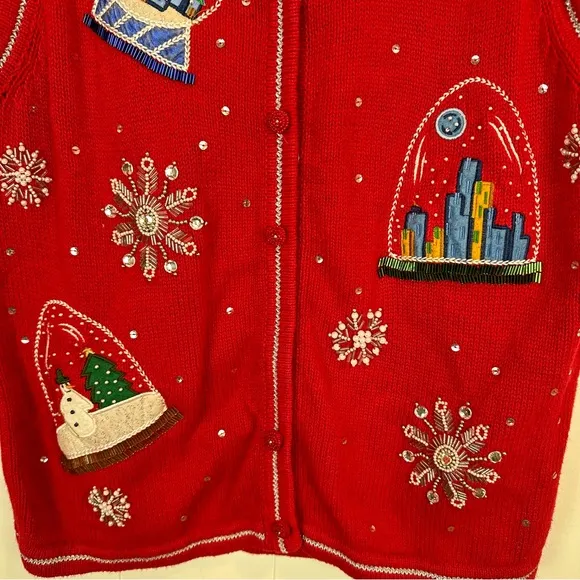 Vintage Not So Ugly Red Holiday Christmas Snow Globe Vest Size M