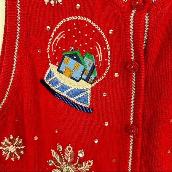 Vintage Not So Ugly Red Holiday Christmas Snow Globe Vest Size M