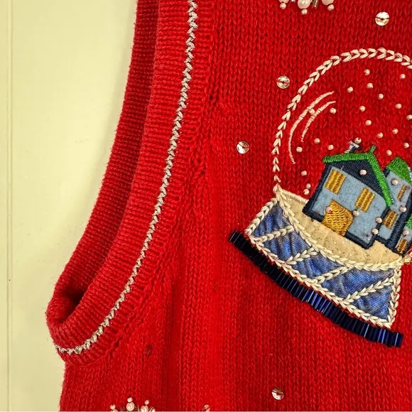 Vintage Not So Ugly Red Holiday Christmas Snow Globe Vest Size M