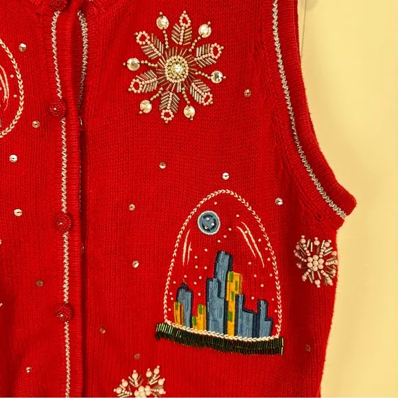 Vintage Not So Ugly Red Holiday Christmas Snow Globe Vest Size M