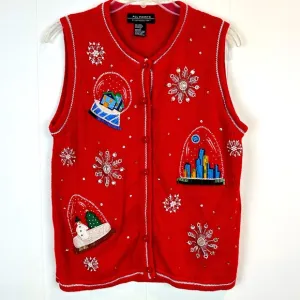 Vintage Not So Ugly Red Holiday Christmas Snow Globe Vest Size M
