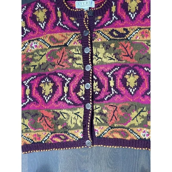 Vintage• Rare• Studio Michelle Stuart Cardigan Sweater Fall Foliage ~ M