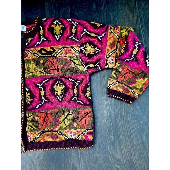 Vintage• Rare• Studio Michelle Stuart Cardigan Sweater Fall Foliage ~ M