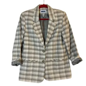 Vintage Sag Harbor Gray Blazer with Plaid Pattern and Notched Lapel