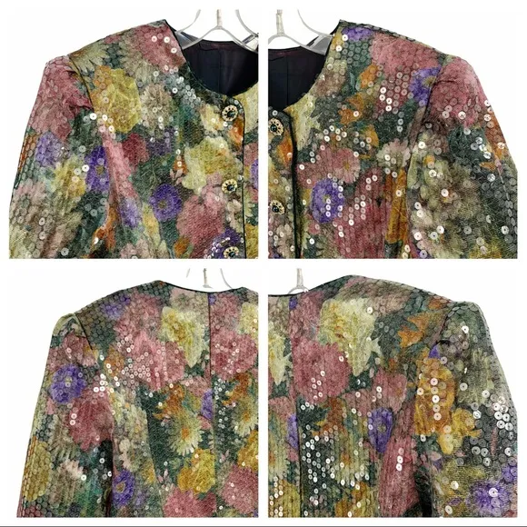 Vintage Sequins Floral Blazer
