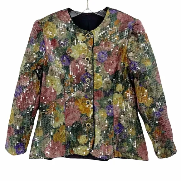 Vintage Sequins Floral Blazer