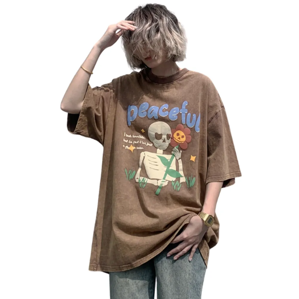 Vintage Street Skull Graphic Washed T-Shirt