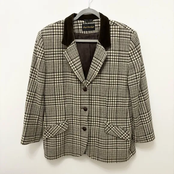 Vintage Wool Houndstooth Blazer English Countryside Academia Old Money Womens 16
