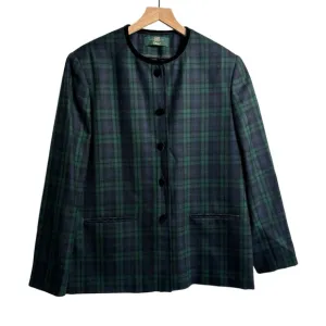 Vintage Orvis Tartan Plaid Blazer Coat Jacket Blue Green 16 Wool Blend Velvet