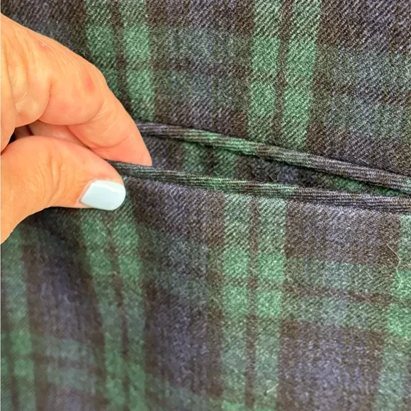 Vintage Orvis Tartan Plaid Blazer Coat Jacket Blue Green 16 Wool Blend Velvet