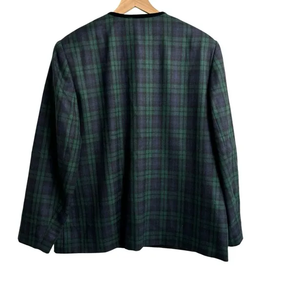 Vintage Orvis Tartan Plaid Blazer Coat Jacket Blue Green 16 Wool Blend Velvet