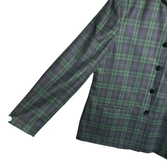 Vintage Orvis Tartan Plaid Blazer Coat Jacket Blue Green 16 Wool Blend Velvet
