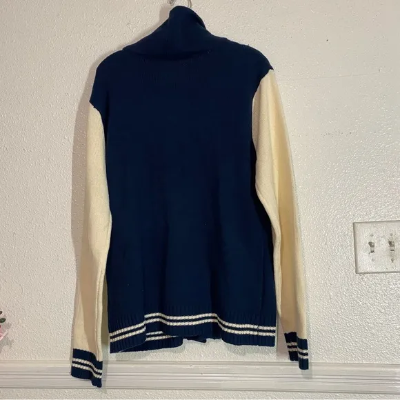 Vtg Academia Sweater XL  BrooklynNavy and white Brooklyn wool cardigan #cardigan
