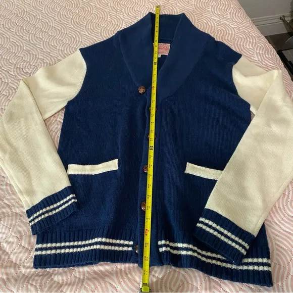 Vtg Academia Sweater XL  BrooklynNavy and white Brooklyn wool cardigan #cardigan