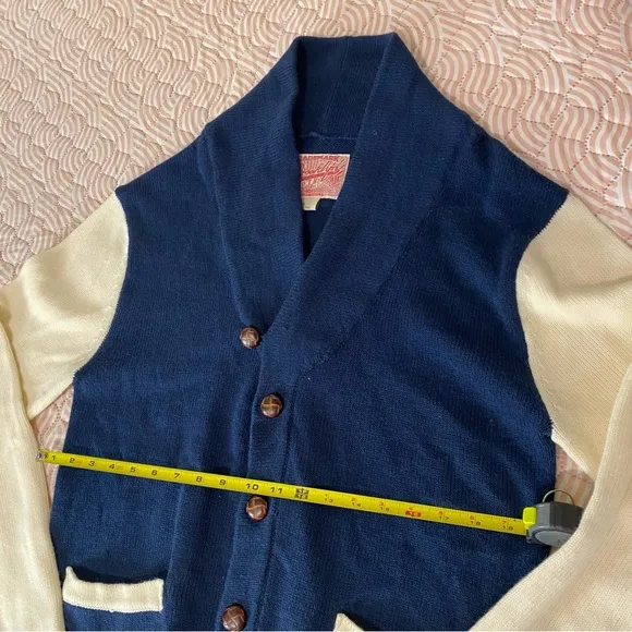 Vtg Academia Sweater XL  BrooklynNavy and white Brooklyn wool cardigan #cardigan