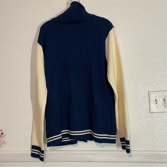 Vtg Academia Sweater XL  BrooklynNavy and white Brooklyn wool cardigan #cardigan