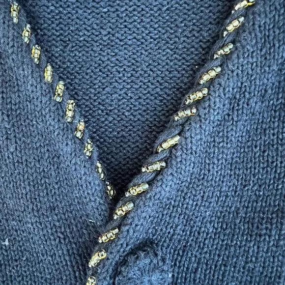 Vtg BELLE‎ POINTE Sweater Angels Christmas Cardigan Sequin Black Gold Sz Small