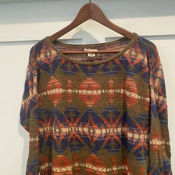 Vtg Denim &amp; Supply Ralph Lauren Sweater Women Large Green Aztec Southwestern