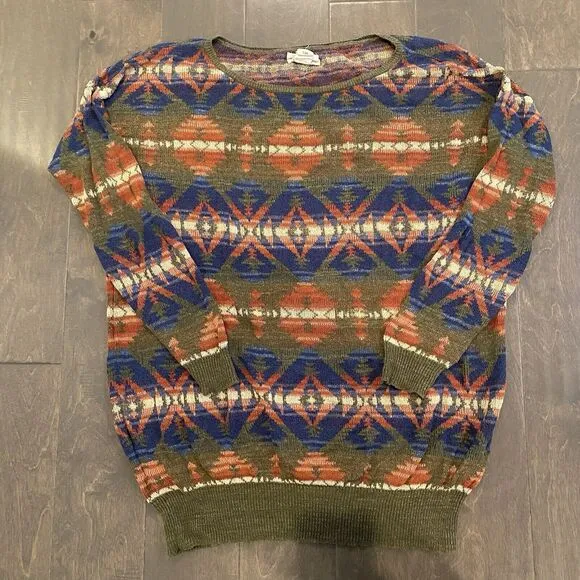 Vtg Denim &amp; Supply Ralph Lauren Sweater Women Large Green Aztec Southwestern