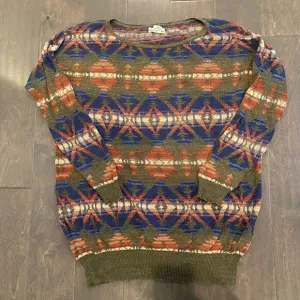 Vtg Denim &amp; Supply Ralph Lauren Sweater Women Large Green Aztec Southwestern
