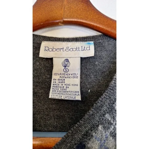 Vtg ROBERT STOCK LTD Wool 2pc Argyle Sweater and Cardigan Women's S/M Preppy
