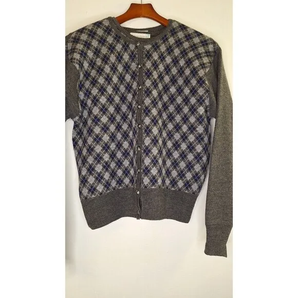Vtg ROBERT STOCK LTD Wool 2pc Argyle Sweater and Cardigan Women's S/M Preppy