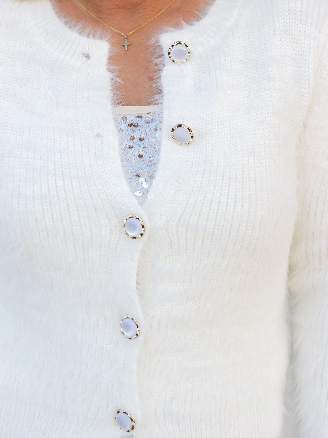 We Go Together Eyelash Button Down Cardigan - Snow White