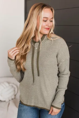 Well Said Hooded Pullover Sweater- Olive
